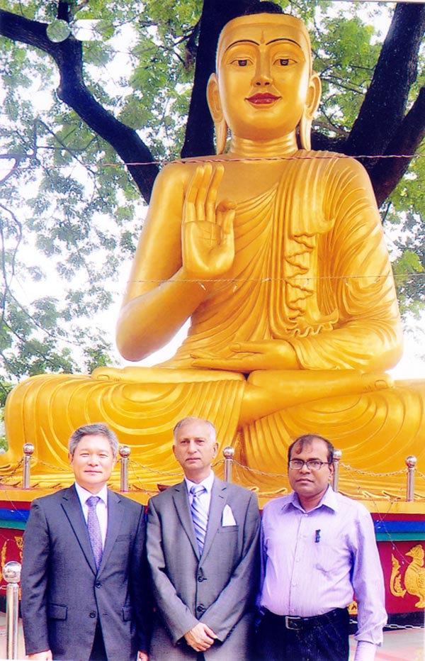 Newly appointed South Korean Ambassador in Bangladesh AHN Seong-doo accompanied by Dhaka University Vice-Chancellor Prof Dr AAMS Arefin Siddique visits the "Buddha Statue"" at the Jagannath Hall of the University recently."