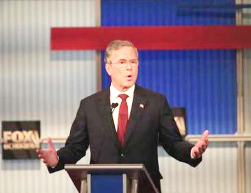 Republican U.S. presidential candidate and former Governor Jeb Bush speaks during the debate held by Fox Business Network for the top 2016 U.S. Republican presidential candidates in Milwaukee, Wisconsin.