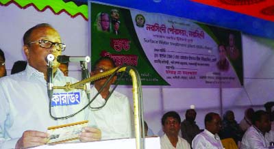 NARSINGDI: State Minister for Water Resources Lt Col (Retd) Nazrul Islam Hiro (Birpratik) addressing at Chanderpara Madrasha premises in the inaugural function of switching on power supply lines at the four villages of Mohisarsura union of Narsingdi Sada