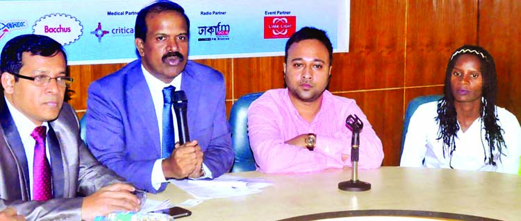 Managing Director of Navo Nabodisk A Rajon Kumar speaking at a press conference at the conference room of Bangabandhu National Stadium on Thursday marking the Nabodisk Hap Marathon Competition.