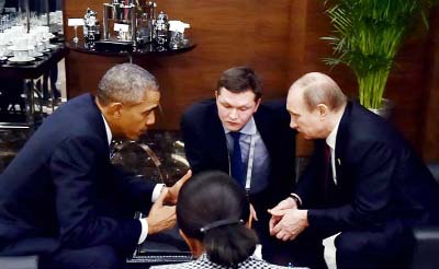 US President Barack Obama and Russian President Vladimir Putin hold a coffee table discussion on Syria among other issues.