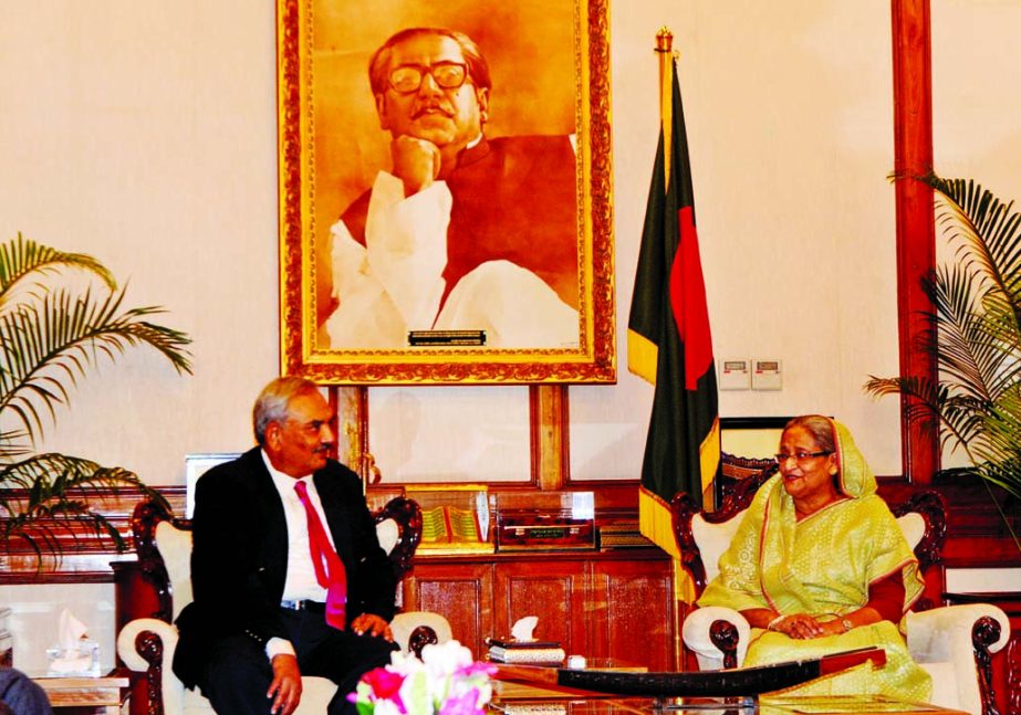 Indian Home Secretary Rajiv Mehrishi paid a courtesy call on Prime Minister Sheikh Hasina at Ganabhaban on Tuesday. BSS photo