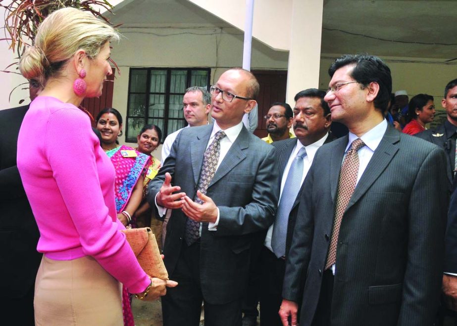 Queen Maxima of Netherlands, the special envoy to UN Secretary General for inclusive finance for development is welcomed by Rumee A Hossain, Chairman of the Board of Executive Committee of Bank Asia Ltd. She visits an Agent Banking outlet of the Bank at R