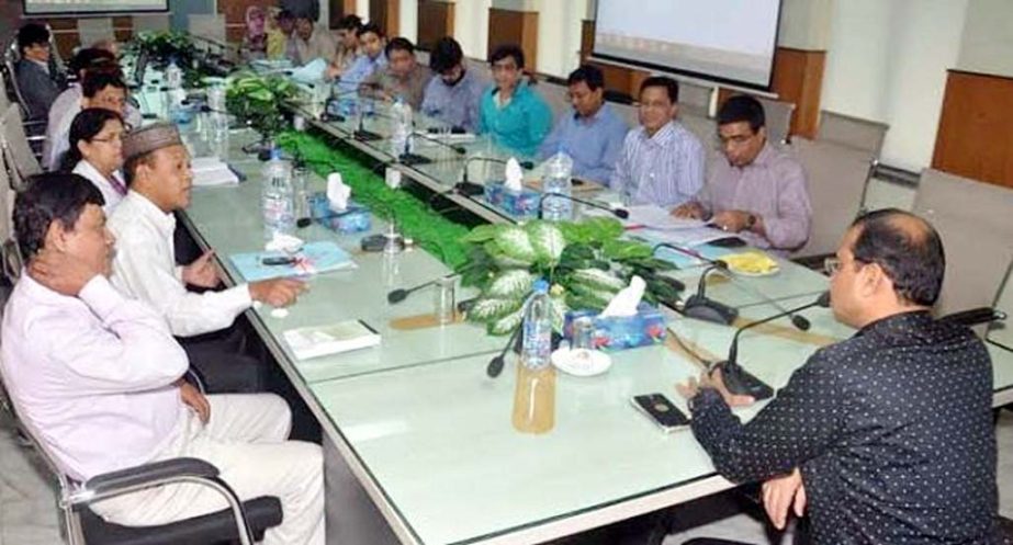 CCC Mayor AJM Nasir Uddin addressing the officials of the Corporation at its conference hall on Tuesday.