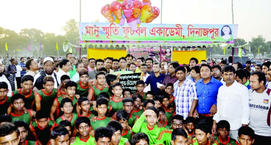DINAJPUR: Whip of the Jatiya Sangsad Iqbalur Rahim MP inaugurating Manu Smriti Football Tournament at Dinajpur Boro Maidan on Tuesday.