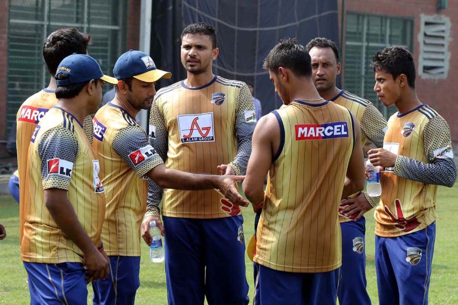 Players of Comilla Victorians during their practice session at the BCB National Cricket Academy Ground in Mirpur on Thursday.