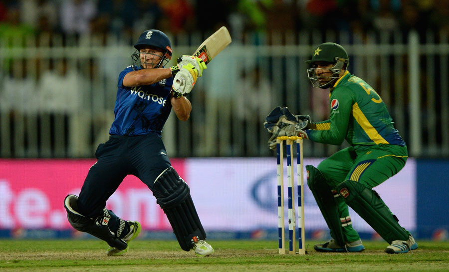 James Taylor swings the ball into the leg side during the 3rd ODI between Pakistan and England at Sharjah on Tuesday.