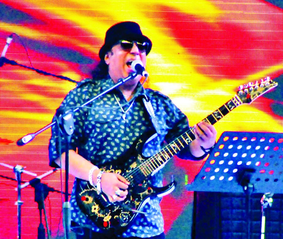 Singer of popular local band LRB Ayub Bachchu rendering song during the opening ceremony of the 3rd edition of BPL at the Sher-e-Bangla National Cricket Stadium in Mirpur on Friday.