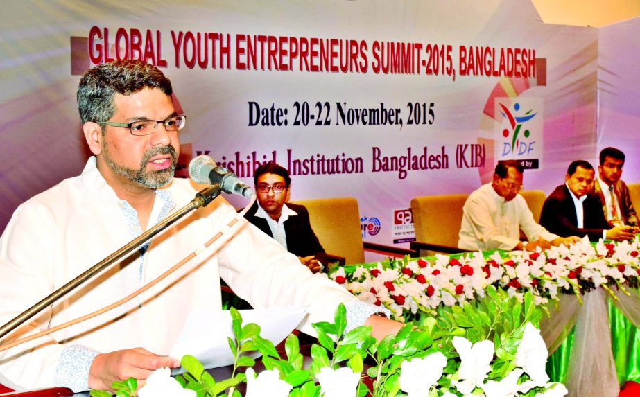 Dhaka Chamber of Commerce and Industry (DCCI) President Hossain Khaled speaking the Global Youth Entrepreneurs' Summit 2015' at city's Krishibid Institution Auditorium on Friday.