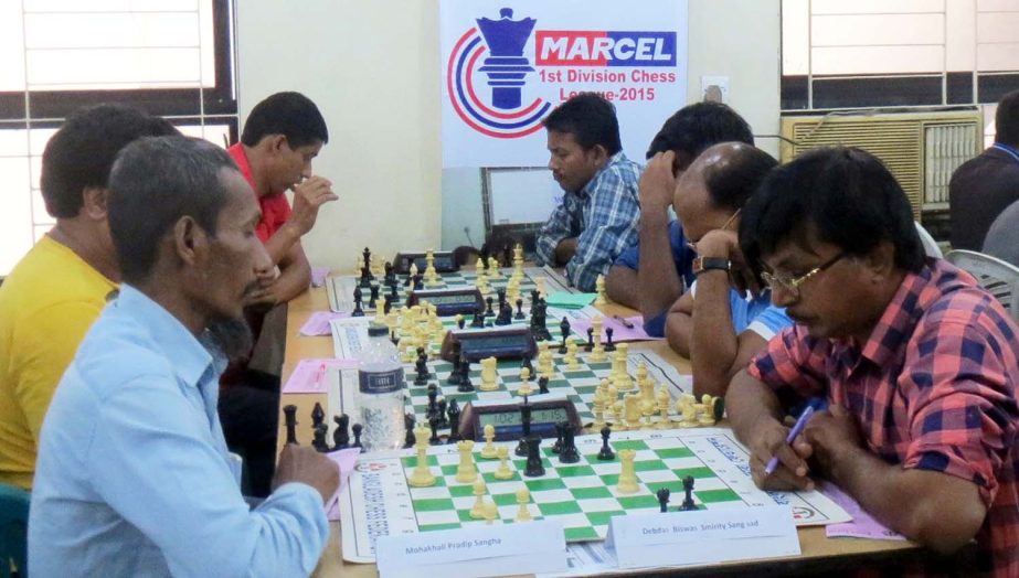 A scene from the Marcel First Division Chess League at the Bangladesh Chess Federation hall-room on Monday.