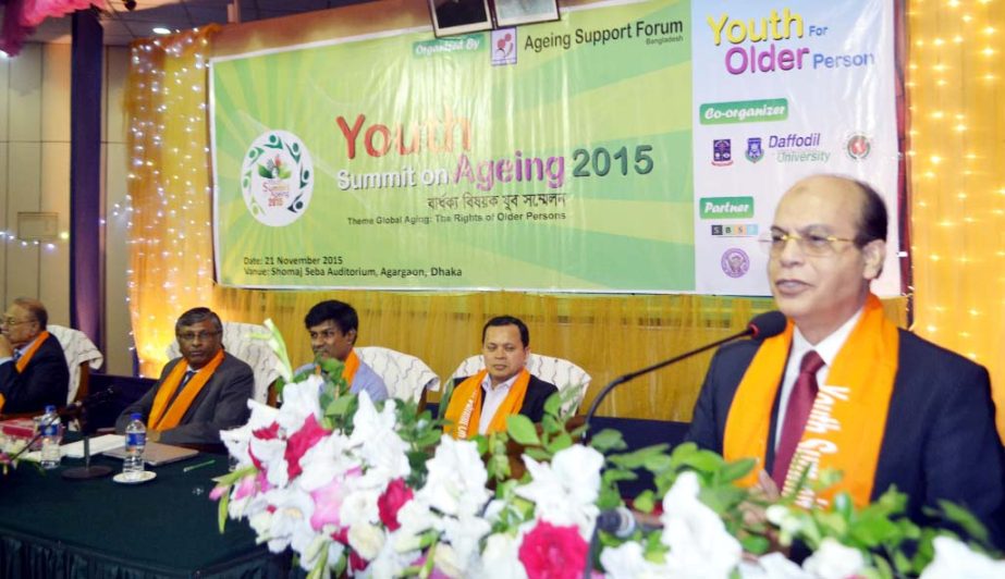 Mr. Iqbal Sobhan Chowdhury, Information Adviser to Honorable Prime Minister is addressing as chief guest at the first Youth Summit on Ageing organized by Ageing Support Forum, a youth group of age-care and support in Bangladesh.