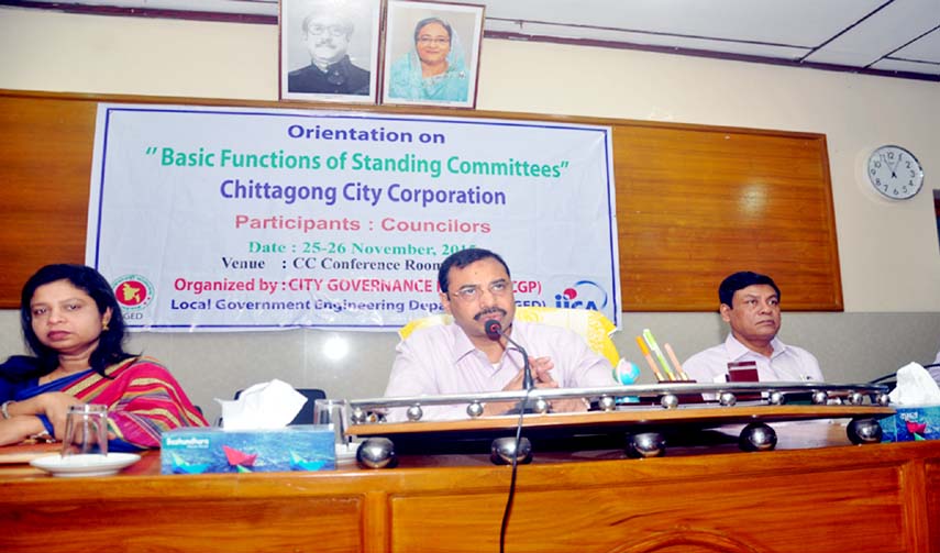 City Mayor AJM Nasiruddin addressing the opening session of the workshop for Ward Councillors as arranged by the LGED, Chittagong wing at CCC conference hall as chief guest on Thursday.