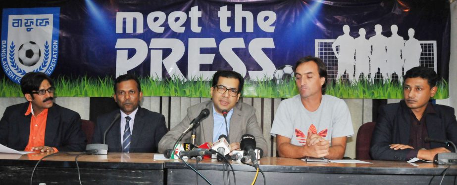 Vice-President of Bangladesh Football Federation (BFF) Nabil Ahmed, MP addressing a press conference at the conference room of BFF Bhaban on Saturday.
