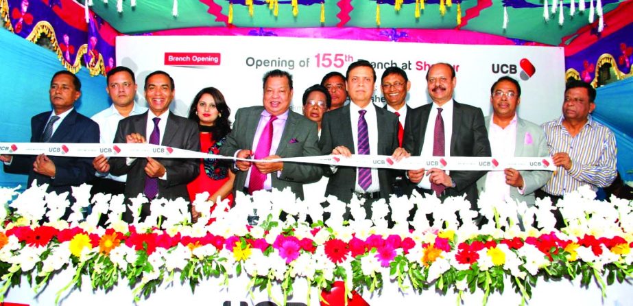 MA Hashem, Chairman of United Commercial Bank Limited inaugurating its 155th Sherpur Branch on Monday. Muhammed Ali, Managing Director of the bank was present.