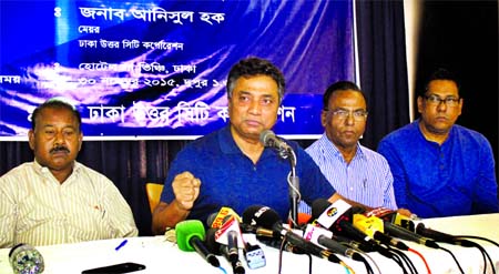 Dhaka North City Corporation (DNCC) Mayor Annisul Huq speaking at a Press conference on Monday at a local hotel on Sunday's eviction drive.
