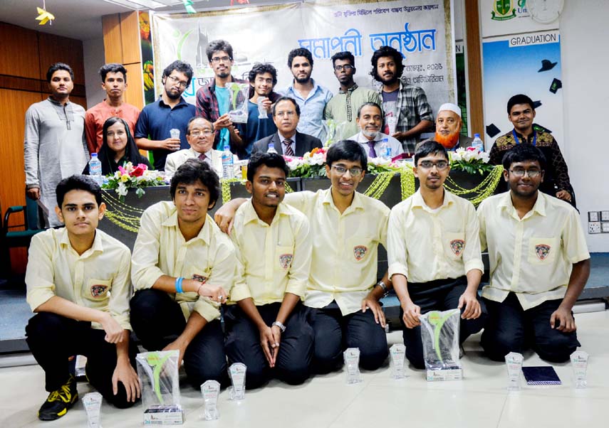 Winners of the 2nd National Public Speaking Competition are seen after the grand finale organized by Green University of Bangladesh in association with WaterAid Bangladesh