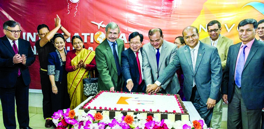 Civil Aviation and Tourism Secretary Khorshed Alam Chowdhury inaugurating the first international flight of Novoair to Yangon, Myanmar at the premises of Hazrat Shah Jalal International Airport in the city on Tuesday.