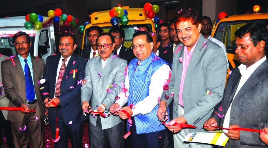 Primary and Mass Education Minister Mustafizur Rahman inaugurating 'Nita Micro School Bus' of Notol Motors Ltd. in the city on Wednesday. President of the Federation of Bangladesh Chambers of Commerce and Industry (FBCCI) and Nitol Niloy Group Chairman