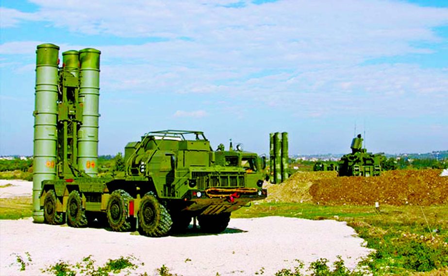 Russia's S-400 air defence missile systems at the Hmeimim airbase in the Syrian province of Latakia.