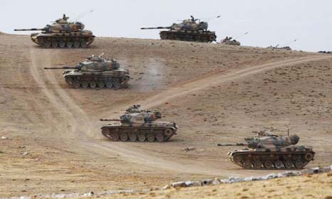 Turkish tanks seen near the Turkish-Syrian border.