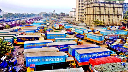 Hundreds of trucks and covered vans remained parked at Tejgaon stand on Sunday ignoring the eviction threat.