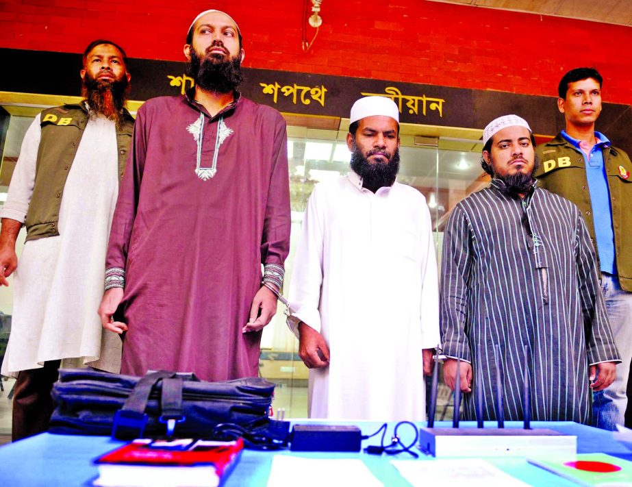 Three suspected members of banned Islamist militant outfit JMB were arrested from city's Uttara area on Sunday.