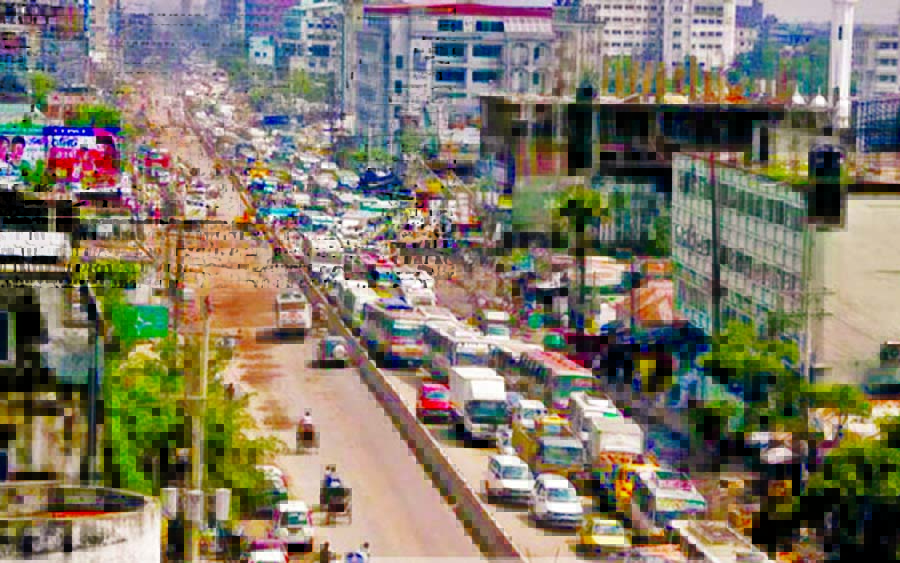 A powerful quarter allegedly built hundreds of unauthorised structures encroaching significant stretches of the country's major highways, causing disruption in smooth traffic flow and road accidents. This photo was taken from Dhaka-Mymensingh Highway on