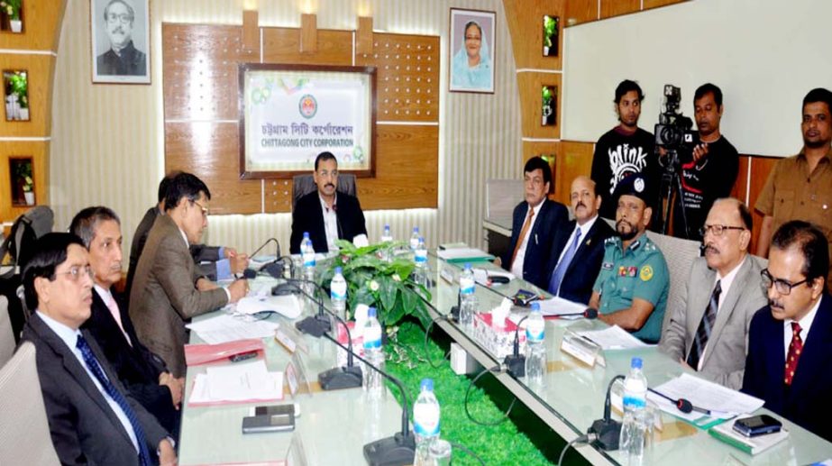 CCC Mayor AJM Nasir Uddin speaking at a coordination meeting with the heads of different agencies as Chief Guest at the Corporation Auditorium yestrerday.
