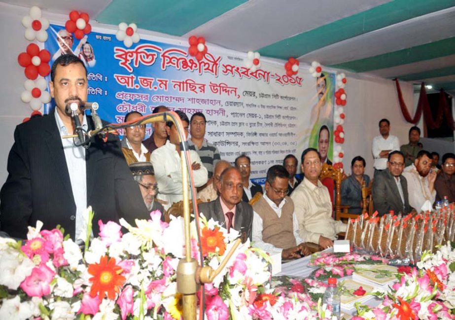 CCC Mayor AJM Nasir Uddin speaking as Chief Guest at a gathering of guardians and students of JM Sen School and College in the city yesterday.