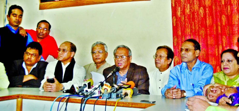 BNP Joint Secretary General Ruhul Kabir Rizvi speaking at a press conference on municipal poll at the party central office in the city's Nayapalton on Friday.