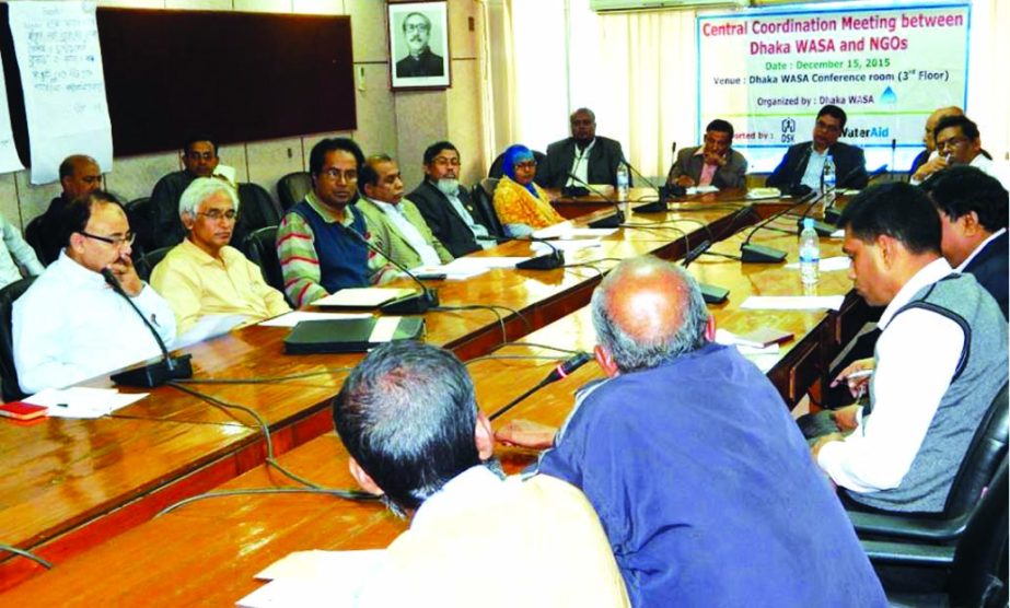 Central Coordination Meeting between Dhaka WASA and its partner NGOs was held on Tuesday at SWASA Bahan to discussed about the improved services for low-income people in the city. Abul Qasem, Chief Engineer, DWASA. SMA Rashid, Executive Director, NGO Foru