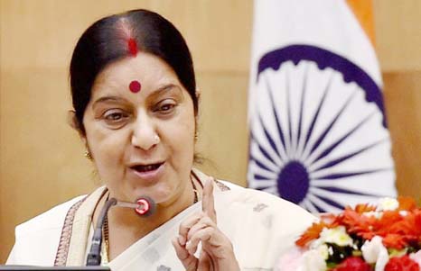 Indian Foreign Minister Sushma Swaraj speaking at the parliament on Wednesday.