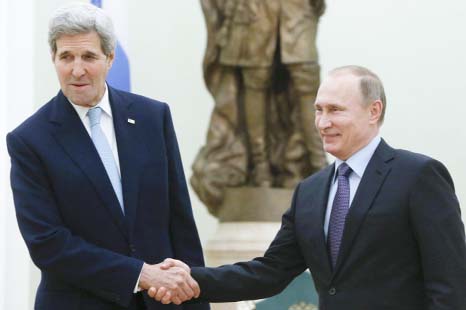 John Kerry meets with Vladimir Putin at the Kremlin in Moscow on Wednesday.