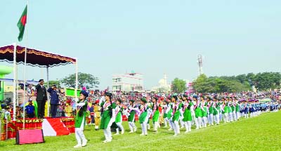 NARSINGDI: DC Narsingdi Abu Hana Morshad Jaman and SP Super Amena Begum received salute of the Victory Day's parade participators at Musleh Uddin Bhuiyan Stadium on Wednesday.