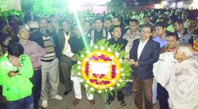 FENI: Shikkhak Samity placing wreaths at Shaheed Badi marking the Victory Day on Wednesday.