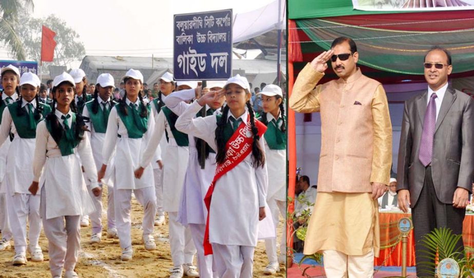 CCC Mayor AJM Nasir Uddin taking salute of Victory Day march past at Bakalia City Corporation ground on Wednesday.
