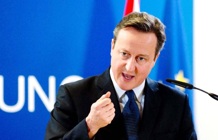 British Prime Minister David Cameron holds a press conference in Brussels on Thursday.