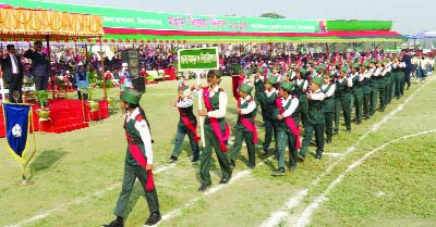 KISHOREGANJ: GSM Jafarullah, DC, Kishoreganj and SP Anwar Hossen Khan taking salute of a parade marking the Victory Day at Syed Nazrul Islam Stadium on Wednesday.