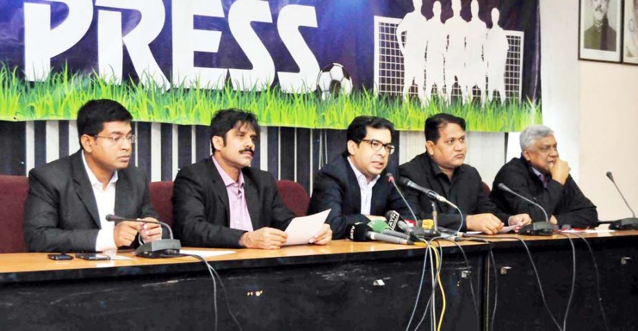 Vice-President of Bangladesh Football Federation (BFF) Kazi Nabil Ahmed addressing a press conference at the conference room of BFF House on Saturday.