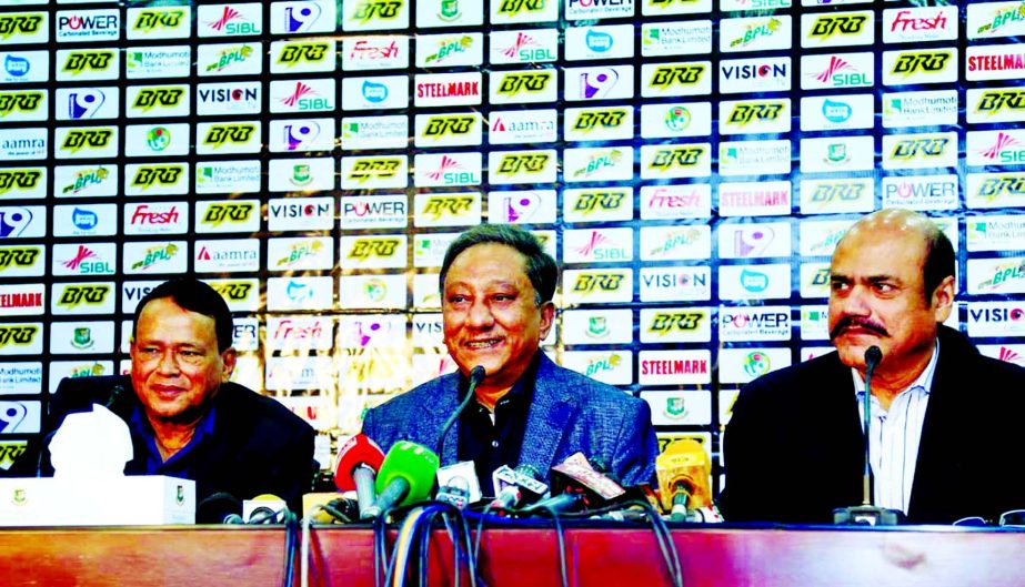 President of Bangladesh Cricket Board (BCB) Nazmul Hassan Papon speaking at a press conference at the Media Briefing Room of Sher-e-Bangla National Cricket Stadium in Mirpur on Sunday.