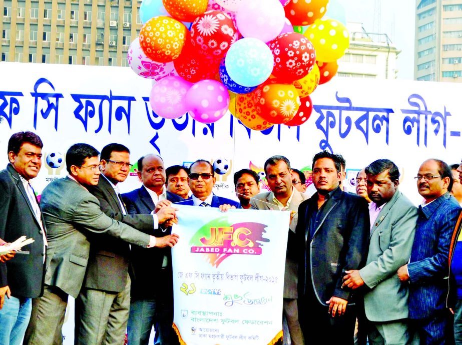 State Minister for Youth and Sports Dr Sri Biren Sikder inaugurating the JFC Fan Metropolis 3rd Division Football League at the Bangabandhu National Stadium on Monday.