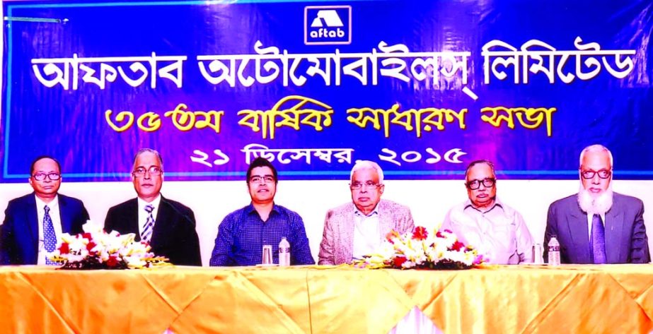 Shafiul Islam, Chairman of Aftab Auto Mobiles Ltd, presiding over its 35th AGM at a city convention center on Monday. Saiful Islam, Managing Director of the company was present. The AGM approves 16 percent cash dividend for the year ended August 31, 20015