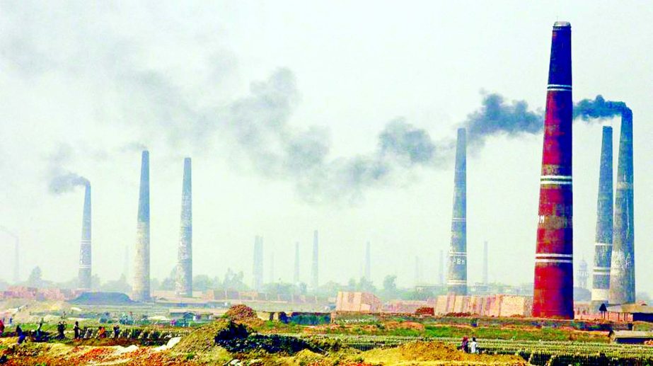 Number of brick kilns on the outskirts of the capital illegally using the firewood by the owners for burning the bricks posing serious threat to environment and harmful to health. This photo was taken from Savar area recently.