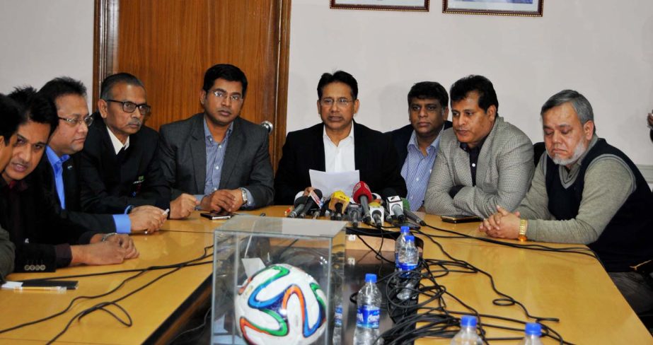 Professional Football League Committee Chairman and Vice-president of Bangladesh Football Federation (BFF) Abdus Salam Murshedy addressing a meeting at the Board room of BFF on Saturday.