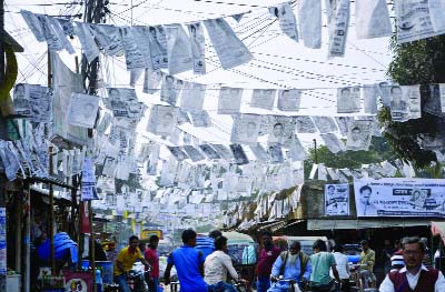 DINAJPUR: Every area and vote centers in Dinajpur are decorated by posters ahead of Poura election. This picture was taken from Chauliya Potti area on Saturday.