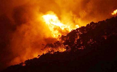 Photo shows an out-of-control bushfire at Wye River which flared in a scenic area along Victoria's Great Ocean Road