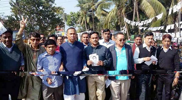 BNP central leader Golam Akbar Khondakar and Moazzem Hossain Alal alongwith other central and local leaders of BNP seen campaigning the election in favour of Saiful Islam Bhutto , Rangamai Mayoral candidate on Saturday.