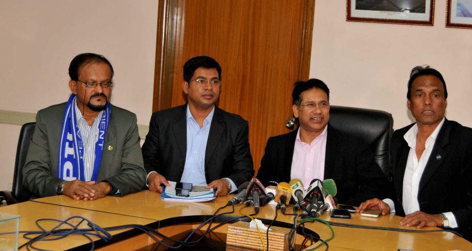 Vice-President of Bangladesh Football Federation (BFF) Abdus Salam Murshedy addressing a meeting at the BFF Bhaban on Sunday.