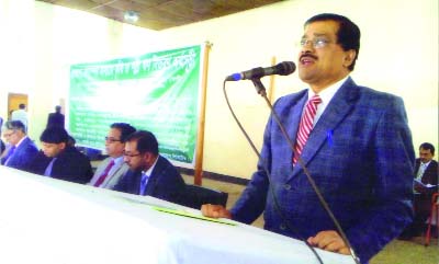 FENI: Ashok Kumar Saha, DGM, Bangladesh Krishi Bank, Feni speaking at agriculture and rural loan distribution programme at Chhagalnaiya Upazila Complex as special guest jointly organised by Sonali Bank, Janata Bank, Krishi Bank and Islami Bank Ltd r