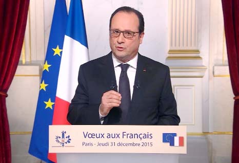 A videograb made on Thursday in Paris shows French President Francois Hollande delivering his New Year's wishes.
